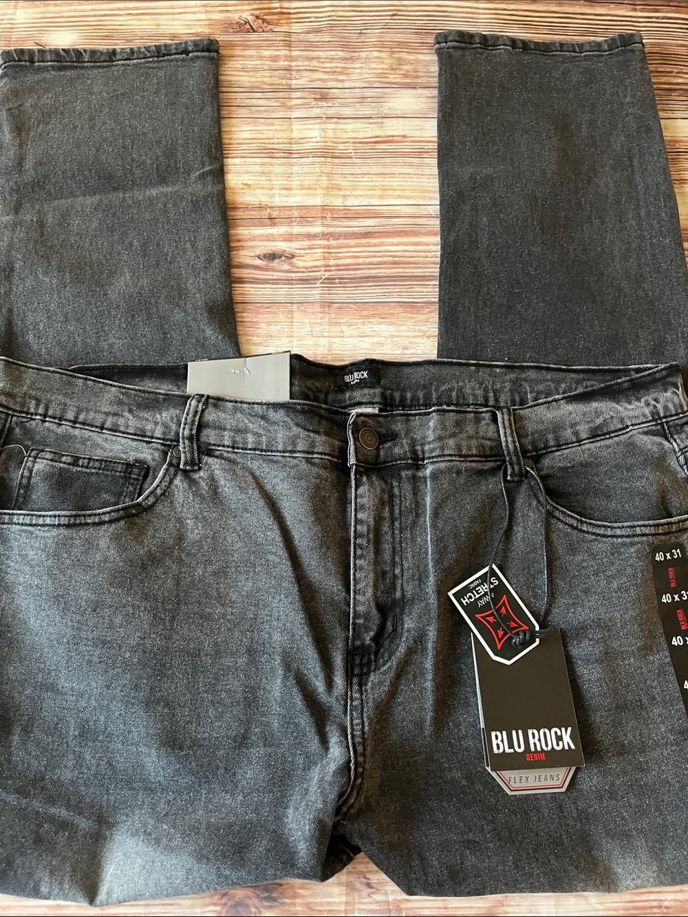 Blu Rock Men’s Black Washed Jeans 40x31 - Picture 4 of 7